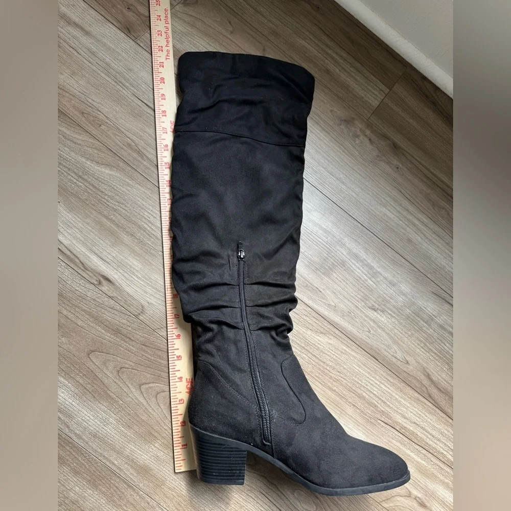 JOURNEE KAISON BOOTS Faux Slouchy Black Suede Women’s Size 6.5 Thigh High new
